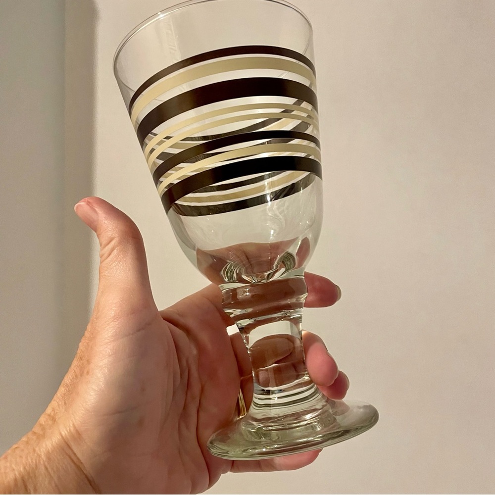 Cappuccino by Pfaltzgraff 16oz Iced Tea Water Glass Goblet Brown Stripes Vintage